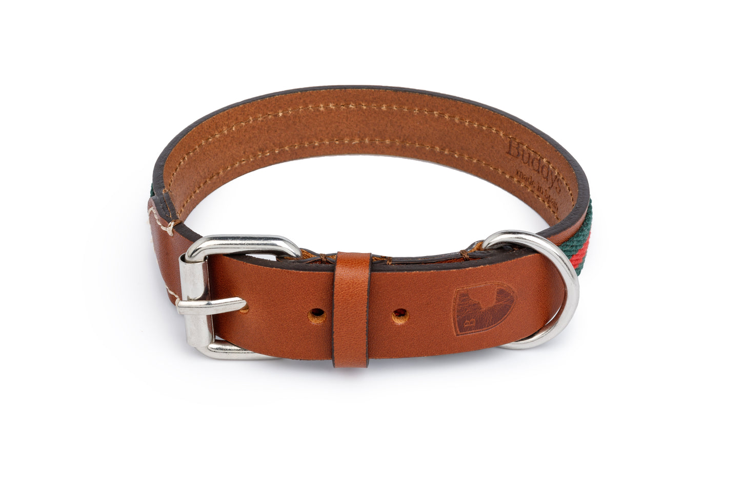 Baseball Leather Dog Collar Green