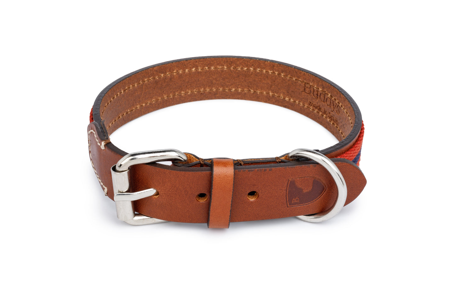 Baseball Leather Dog Collar Red