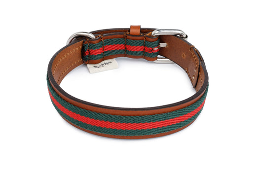 Baseball Leather Dog Collar Green