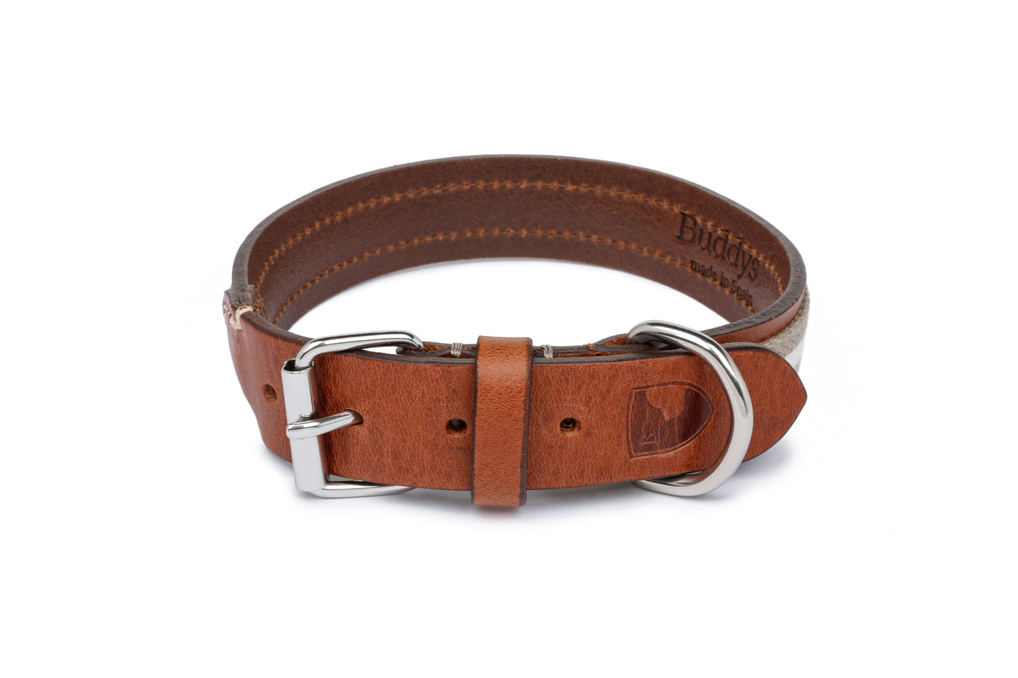 Baseball Leather Dog Collar Grey